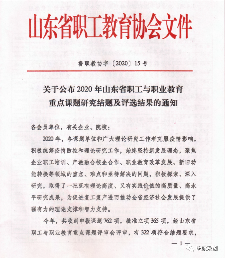 我校四个项目喜报|获2020年山东省职工与职业教育重点课题表彰-山水创客